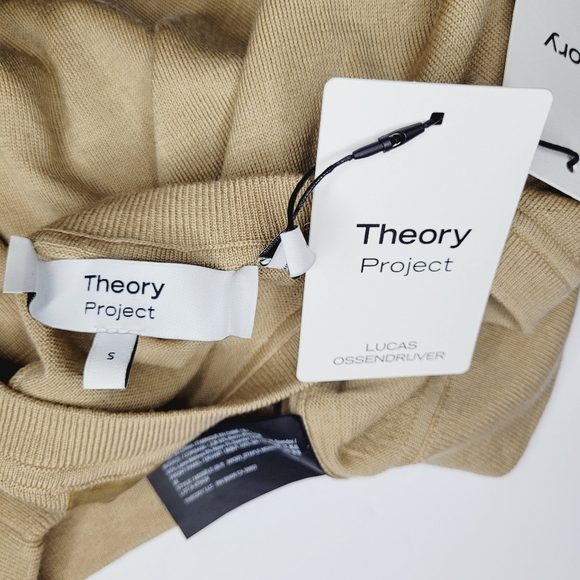 Theory Project Silk Georgette Combo Sweater Women's Small Camel Long Sleeve Flaw - Picture 3 of 11